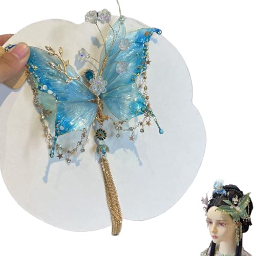 Large Fairy Wing Hair Clips for Women, Butterfly Tears Tassel Hair Clip, Butterfly & Beaded Design Hair Claws for Hairstyles, Updos, and Cosplay Looks (Blue) von Generisch