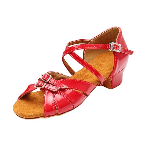 Lateinische Tanzschuhe Mädchen Lateinische Tanzschuhe Bequeme Weiche Sohle Kleine Dicke Ferse Kinder Modische Weiche Sohle Prinzessin (Red, 33.5 Big Kids) von Generisch