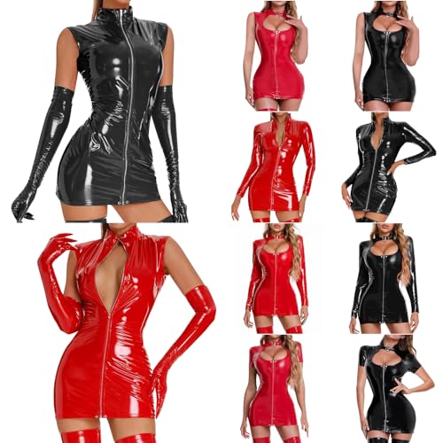 Latex Dessous Frauen Sexy Damen Wetlook Elegante Röcke Minirock Rock In Latex Lackleder Lack Optik Hotpants Clubwear Reissverschluss Club Anzug Enge Kleidung Kurze Mini-Kleid von Generisch