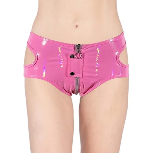 Latex Slip Für Frauen Ouvert Mit Reisverschluss Damen Wetlook Ouvert-Slip PVS Bikinislip Lack Glänzend String Tanga Lackleder Erotik Dessous Reizwäsche Panty Schwarz Unterhose Outfits Clubwear von Generisch