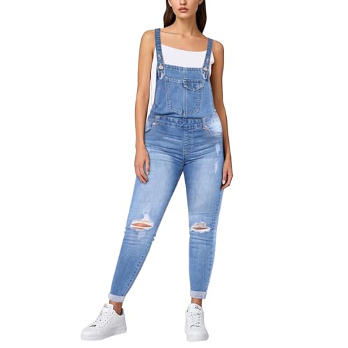 Latzhose Damen Jeans Loose Fit Denim Bib Baggy Overall Straight Wide Leg Stretch Jean Hosen Mode Frühjahr Sommer Arbeitshose Jumpsuit Strampler Sommerhose mit Träger von Generisch
