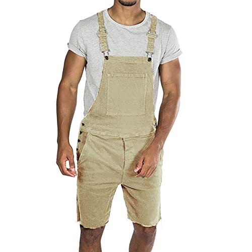 Latzhose Herren Jeans Freizeit Kurz, Arbeitsoverall Herren Blau Cargo Overall Pants Mit Taschen Strampelanzug Atmungsaktiv Arbeitslatzhosen Slim Fit Jeanslatzhose Leicht Einfarbig Sommer-Overall von Generisch