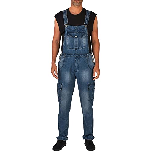 Latzhose Herren Stretch Jeans, Jeanslatzhose Herren Lang , Einteiler Sommer Jumpsuit Mit Multi Taschen Arbeitslatzhosen Retro Overall Ärmellos Sommeroverall Casual Romper Bequeme Denim-Latzhose von Generisch