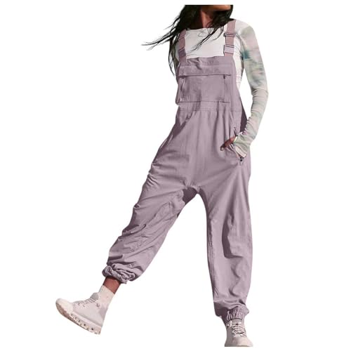 Latzhosen für Damen Arbeitshose Sommer Latzhose Oversize Trägerhose Beiläufig Loose Bib Pants Baggy Ärmellos Overall Lang Jumpsuit Strampler Sommerhose mit Träger Baumwolle Playsuit Hosen Romper von Generisch