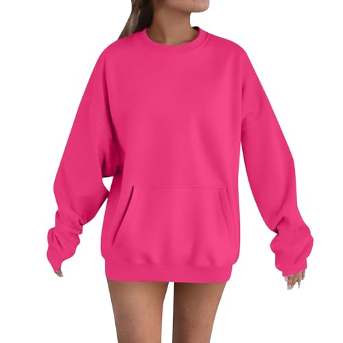 Laufjacke Damen Winter Running Sportjacke Damen Lang Große Größen Sweatjacke Rundhals Trainingsjacke Pullover Einfarbig Pulli Mit Taschen Freizeitjacke Leichte Übergangsjacke Basic Sweatshirt von Generisch