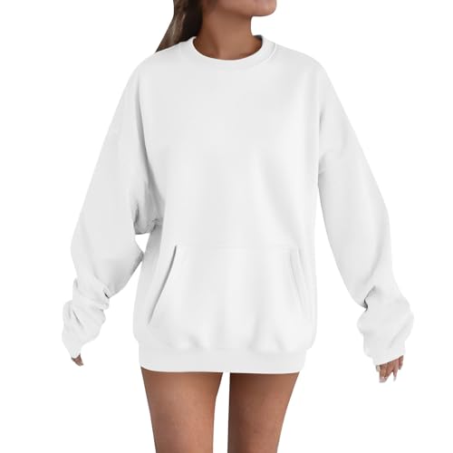 Laufjacke Damen Winter Running Sportjacke Damen Lang Große Größen Sweatjacke Rundhals Trainingsjacke Pullover Einfarbig Pulli Mit Taschen Freizeitjacke Leichte Übergangsjacke Basic Sweatshirt von Generisch