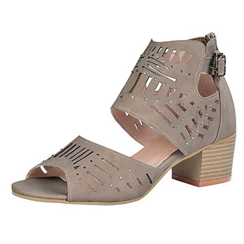Laufschuhe Casual Solid Sandalen Sandalen Chunky Open Schuhe Toe Heels Schnalle Damen Leder für Frauen, khaki, 37.5 EU Laufschuhe Casual Solid Sandalen Sandalen Chunky Open Schuhe Toe Heels Schnalle Damen Leder für Frauen, khaki, 37.5 EU von Generisch