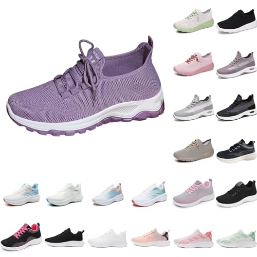 Laufschuhe Damen Turnschuhe Leichte Sportschuhe Atmungsaktive Bequeme Freizeitschuhe Mesh Spaziergänge Elegante Joggingschuhe Outdoor rutschfeste Walkingschuhe A03- Grau 38 von Generisch
