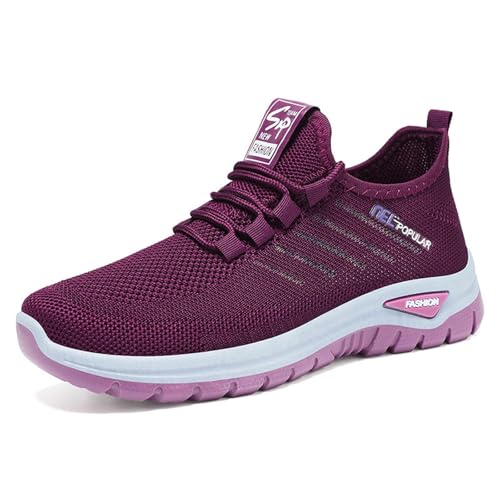 Laufschuhe Damen Turnschuhe Sneaker Damen Leicht Mesh-Obermaterial Arch Support Walkingschuhe Atmungsaktive Bequeme Wanderschuhe Sneaker Joggingschuhe Damensneaker 08-Dunkellila 37.5 von Generisch