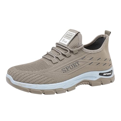 Laufschuhe Herren Turnschuhe Slip On Atmungsaktive Mode Flache Freizeitschuhe Walking Sneakers Freizeitschuhe Sommerschuhe Leichtgewichts (Coffee, 44) von Generisch