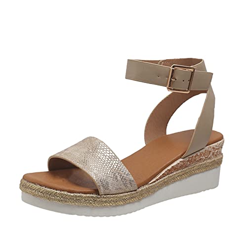 Laufschuhe Linienaufdruck, Leder, offene Zehenschnalle, abgeschrägter Absatz, dicke Sohle, Damen-Sandalen mit Leopardenmuster, khaki, 38 EU Laufschuhe Linienaufdruck, Leder, offene Zehenschnalle, abgeschrägter Absatz, dicke Sohle, Damen-Sandalen mit Leopardenmuster, khaki, 38 EU von Generisch