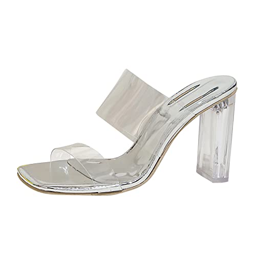 Laufschuhe Sommer Transparent Gürtel Quadratisch Offene Zehe Dicke High Heel Sandalen Damen Sandalen Größe 47, silber, 39 EU Laufschuhe Sommer Transparent Gürtel Quadratisch Offene Zehe Dicke High Heel Sandalen Damen Sandalen Größe 47, silber, 39 EU von Generisch