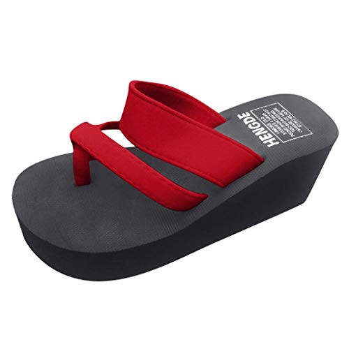 Laufschuhe Wedges Sandalen rutschfeste Flip Flops Sandalen Flache Strand Hausschuhe Schuh Flip Flops für Damen Keilabsatz, rot, 38 EU Laufschuhe Wedges Sandalen rutschfeste Flip Flops Sandalen Flache Strand Hausschuhe Schuh Flip Flops für Damen Keilabsatz, rot, 38 EU von Generisch