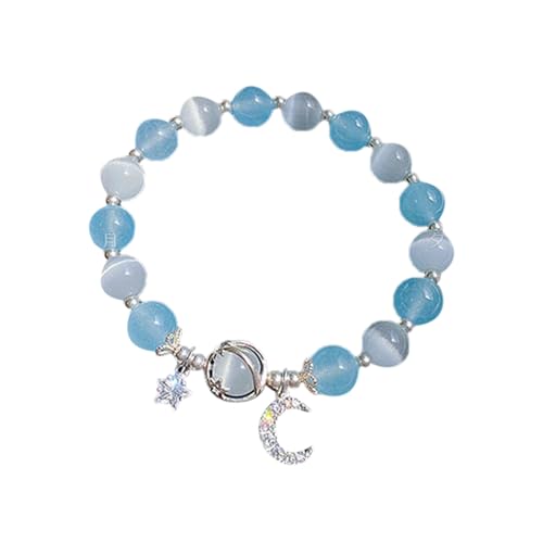 Lavendelstein-Armband für Damen, Design grauer Stern und Mond, Perlenarmband für Freunde und Studenten, Schwimmuhren für Herren (blau, Einheitsgröße) von Generisch