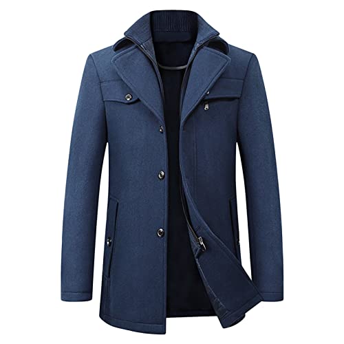 LayeRot Jacke aus Wollmischung für Herren Militärische Einreihige Cabanjacke Dicker, StilVoller, Gesteppter, Gefütterter Trenchcoat (4XL,Dunkelblau) von Generisch