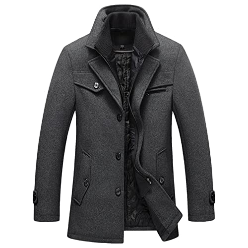 LayeRot Jacke aus Wollmischung für Herren Winter Militär Einreiher Caban Gesteppter, Gefütterter Trenchcoat im Business Stil (XXL,Grau) von Generisch