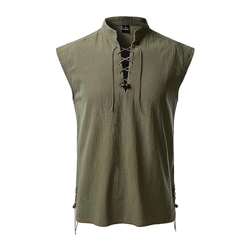 Layer Tank Top Herren 2025 Herren Hemd Ärmellos Hippie Strandhemd Stehkragen Leichtes Leinengemisch Freizeithemd Für Den Sommer Outdoor Und Boho Style Helle Tops (Green, M) von Generisch
