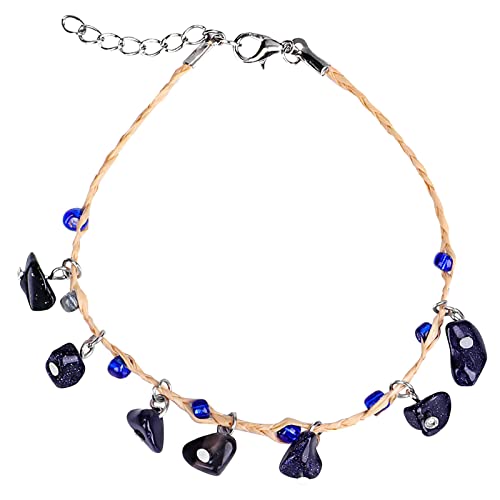 Layered Fussketten für Frauen Ethnic Armband Hanfseil Armband Fußkettchen Schotter Fußkettchen Halskette Damen (Dark Blue, One Size) von Generisch