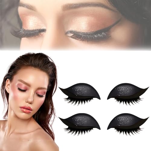 Lazy Eye Shadow Eyelash Patch, 2-in-1 Reusable Eye Makeup Stickers with False Lashes & Shadow 4 Pairs Eyeshadow Eyelashes Makeup Stickers for All Eyeshapes (black) von Generisch