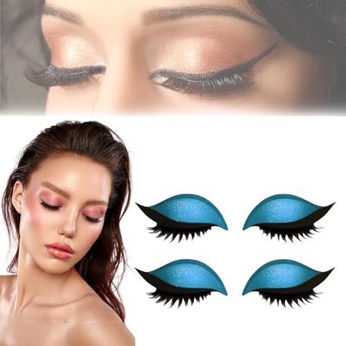 Lazy Eye Shadow Eyelash Patch, 2-in-1 Reusable Eye Makeup Stickers with False Lashes & Shadow 4 Pairs Eyeshadow Eyelashes Makeup Stickers for All Eyeshapes (blue) von Generisch