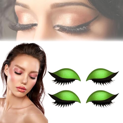 Lazy Eye Shadow Eyelash Patch, 2-in-1 Reusable Eye Makeup Stickers with False Lashes & Shadow 4 Pairs Eyeshadow Eyelashes Makeup Stickers for All Eyeshapes (green) von Generisch