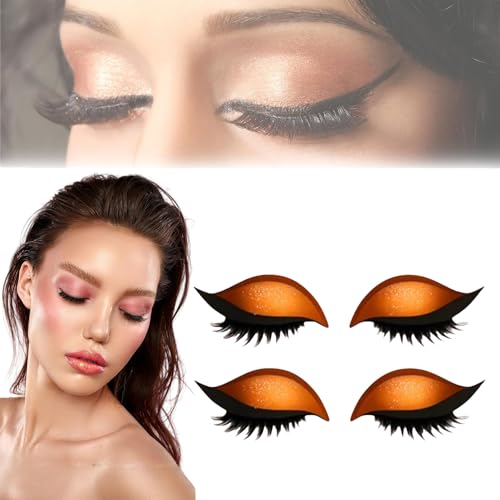 Lazy Eye Shadow Eyelash Patch, 2-in-1 Reusable Eye Makeup Stickers with False Lashes & Shadow 4 Pairs Eyeshadow Eyelashes Makeup Stickers for All Eyeshapes (orange) von Generisch