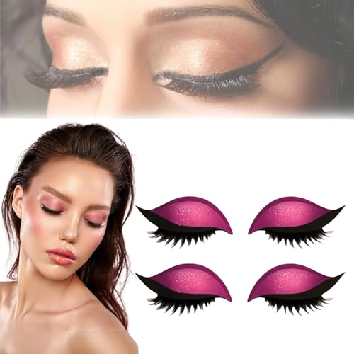Lazy Eye Shadow Eyelash Patch, 2-in-1 Reusable Eye Makeup Stickers with False Lashes & Shadow 4 Pairs Eyeshadow Eyelashes Makeup Stickers for All Eyeshapes (pink) von Generisch