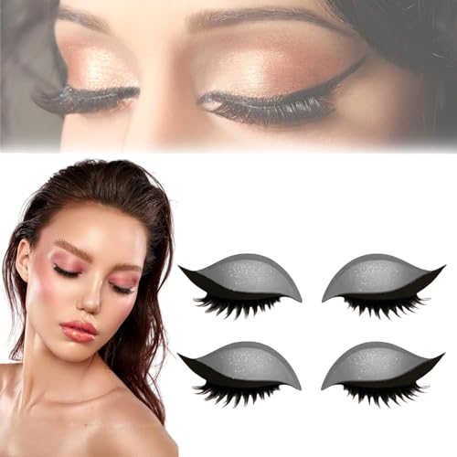 Lazy Eye Shadow Eyelash Patch, 2-in-1 Reusable Eye Makeup Stickers with False Lashes & Shadow 4 Pairs Eyeshadow Eyelashes Makeup Stickers for All Eyeshapes (silver) von Generisch