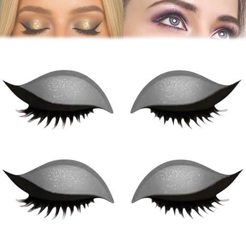 Lazy Eye Shadow Eyelash Patch, 2‑in‑1 Reusable Eyeshadow + False Lashes Stickers, Waterproof, Sweat‑Resistant Eyelid & Lash Tool, Multi‑Color Fashion Makeup Aid (Silber) von Generisch