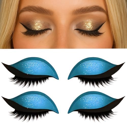 Lazy Eye Shadow Eyelash Patch, 2-in-1 Wiederverwendbare Augen-Make-up-Sticker Mit Falschen Wimpern Und Lidschatten, Natürliche Falsche Wimpern Für Frauen (Blau) von Generisch