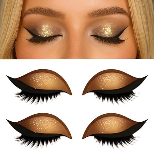 Lazy Eye Shadow Eyelash Patch, 2-in-1 Wiederverwendbare Augen-Make-up-Sticker Mit Falschen Wimpern Und Lidschatten, Natürliche Falsche Wimpern Für Frauen (Gold) von Generisch