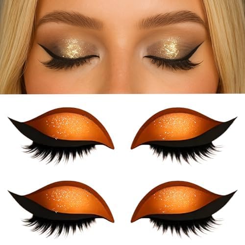 Lazy Eye Shadow Eyelash Patch, 2-in-1 Wiederverwendbare Augen-Make-up-Sticker Mit Falschen Wimpern Und Lidschatten, Natürliche Falsche Wimpern Für Frauen (Orange) von Generisch