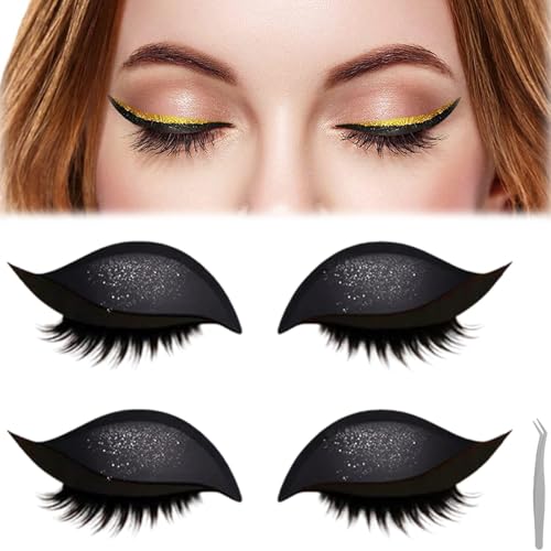 Lazy Eye Shadow Eyelash Patch, 2-in-1 wiederverwendbare Augen-Make-up-Aufkleber, 2 Paar bunte Lidschatten- und Wimpernaufkleber, natürliche künstliche Wimpern für Damen-Make-up (Black) von Generisch