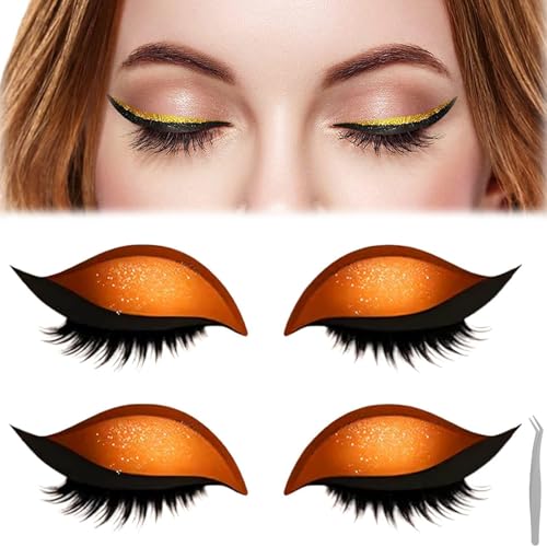 Lazy Eye Shadow Eyelash Patch, 2-in-1 wiederverwendbare Augen-Make-up-Aufkleber, 2 Paar bunte Lidschatten- und Wimpernaufkleber, natürliche künstliche Wimpern für Damen-Make-up (Orange) von Generisch