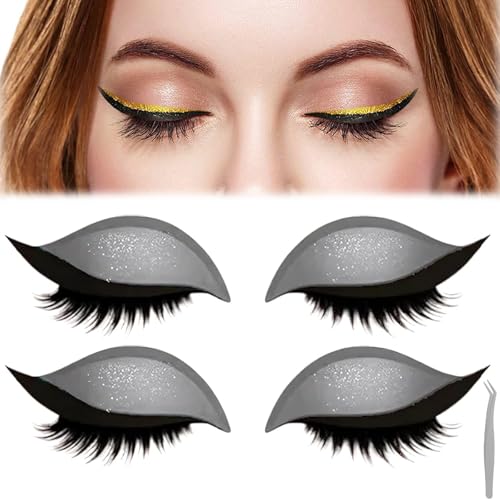 Lazy Eye Shadow Eyelash Patch, 2-in-1 wiederverwendbare Augen-Make-up-Aufkleber, 2 Paar bunte Lidschatten- und Wimpernaufkleber, natürliche künstliche Wimpern für Damen-Make-up (Silver) von Generisch