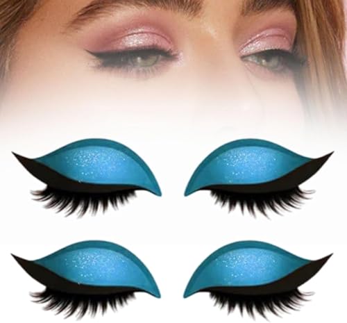 Lazy Eye Shadow Eyelash Patch, 2-in-1 wiederverwendbarer Lidschatten & Falsche Wimpern Aufkleber, Quick Lazy Makeup Tool, bunte Makeup Schablonen für alle Augenformen (Blau) von Generisch