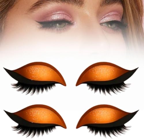 Lazy Eye Shadow Eyelash Patch, 2-in-1 wiederverwendbarer Lidschatten & Falsche Wimpern Aufkleber, Quick Lazy Makeup Tool, bunte Makeup Schablonen für alle Augenformen (Orange) von Generisch