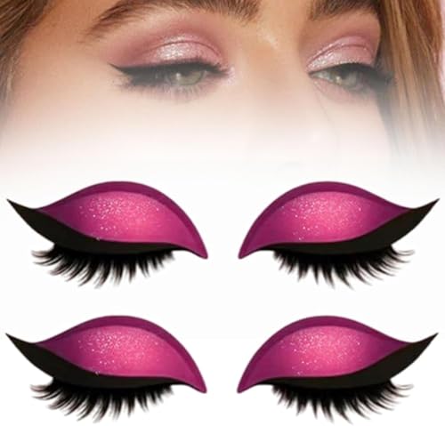 Lazy Eye Shadow Eyelash Patch, 2-in-1 wiederverwendbarer Lidschatten & Falsche Wimpern Aufkleber, Quick Lazy Makeup Tool, bunte Makeup Schablonen für alle Augenformen (Rosa) von Generisch