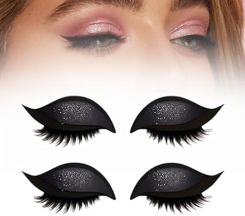 Lazy Eye Shadow Eyelash Patch, 2-in-1 wiederverwendbarer Lidschatten & Falsche Wimpern Aufkleber, Quick Lazy Makeup Tool, bunte Makeup Schablonen für alle Augenformen (Schwarz) von Generisch
