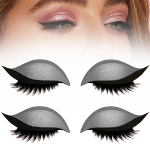 Lazy Eye Shadow Eyelash Patch, 2-in-1 wiederverwendbarer Lidschatten & Falsche Wimpern Aufkleber, Quick Lazy Makeup Tool, bunte Makeup Schablonen für alle Augenformen (Silber) von Generisch