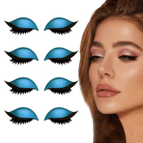 Lazy Eye Shadow Eyelash Patch, 2025 New Eyeshadow Eyelash Stickers, 2-in-1 Reusable Eye Makeup Stickers with False Lashes & Shadow, No Glue Needed for Quick Makeup (Blue,4Pcs) von Generisch