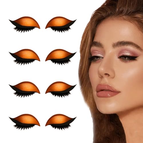 Lazy Eye Shadow Eyelash Patch, 2025 New Eyeshadow Eyelash Stickers, 2-in-1 Reusable Eye Makeup Stickers with False Lashes & Shadow, No Glue Needed for Quick Makeup (Orange,4Pcs) von Generisch