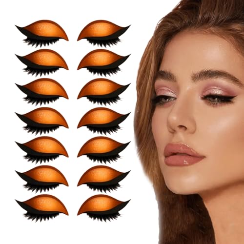 Lazy Eye Shadow Eyelash Patch, 2025 New Eyeshadow Eyelash Stickers, 2-in-1 Reusable Eye Makeup Stickers with False Lashes & Shadow, No Glue Needed for Quick Makeup (Orange,8Pcs) von Generisch