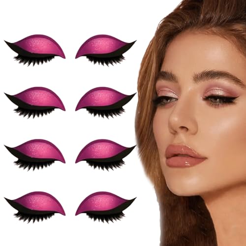 Lazy Eye Shadow Eyelash Patch, 2025 New Eyeshadow Eyelash Stickers, 2-in-1 Reusable Eye Makeup Stickers with False Lashes & Shadow, No Glue Needed for Quick Makeup (Pink,4Pcs) von Generisch