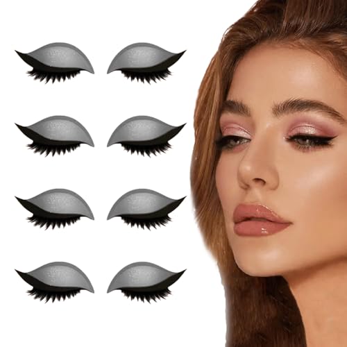 Lazy Eye Shadow Eyelash Patch, 2025 New Eyeshadow Eyelash Stickers, 2-in-1 Reusable Eye Makeup Stickers with False Lashes & Shadow, No Glue Needed for Quick Makeup (Silver,4Pcs) von Generisch