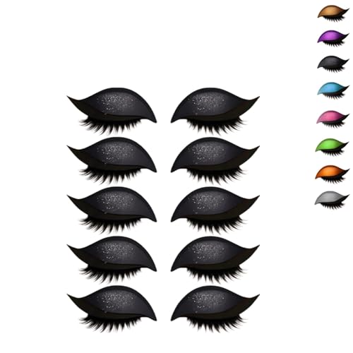 Lazy Eye Shadow Eyelash Patch, 2025 New Eyeshadow Eyelash Stickers, 3-in-1 Reusable Eye Makeup Stickers with False Lashes, 5 Pairs Colorful Eyeshadow, Easy to Apply Eyes Shadow (5 pairs-Black) von Generisch