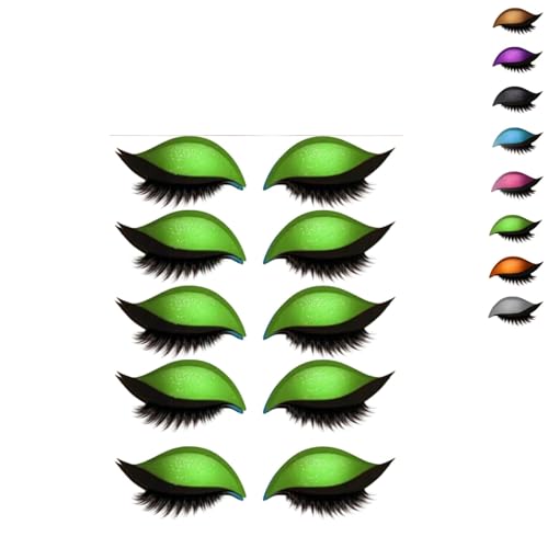 Lazy Eye Shadow Eyelash Patch, 2025 New Eyeshadow Eyelash Stickers, 3-in-1 Reusable Eye Makeup Stickers with False Lashes, 5 Pairs Colorful Eyeshadow, Easy to Apply Eyes Shadow (5 pairs-Green) von Generisch