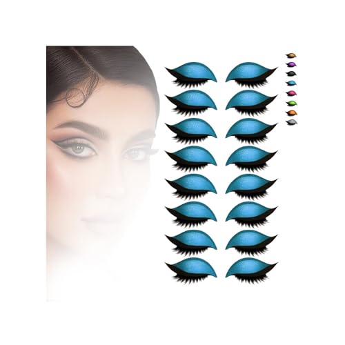 Lazy Eye Shadow Eyelash Patch, 3-in-1 Reusable Eye Makeup Sticker with False Lashes, Eyeshadow & Eyeliner, Waterproof No-Glue Makeup Tool for Beginners, Party, Travel, Quick Glam Look(Blue*8pairs) von Generisch
