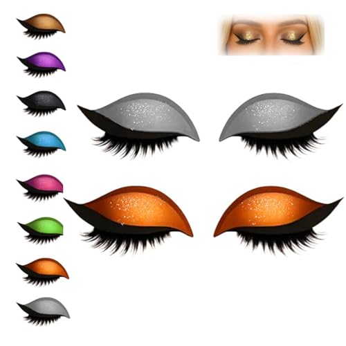 Lazy Eye Shadow Eyelash Patch, 3-in-1 Reusable Eye Makeup Stickers with False Lashes, Eyeshadow & Eyeliner, Colorful Beauty Fashion Eyelid Line Sticker, for All Eyes Shapes (#F*2) von Generisch