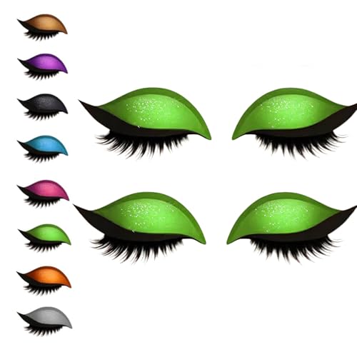 Lazy Eye Shadow Eyelash Patch, 3-in-1 Reusable Eye Makeup Stickers with False Lashes, Eyeshadow & Eyeliner, Colorful Beauty Fashion Eyelid Line Sticker, for All Eyes Shapes (Green*2) von Generisch